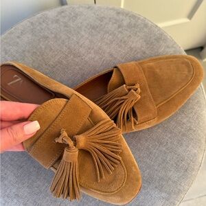 Zara Suede Tassel Loafer Mules in Cognac